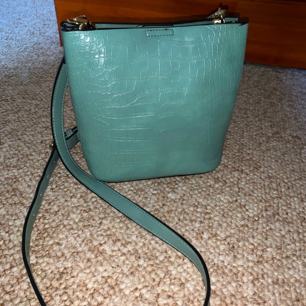 Faux alligator leather bucket bag